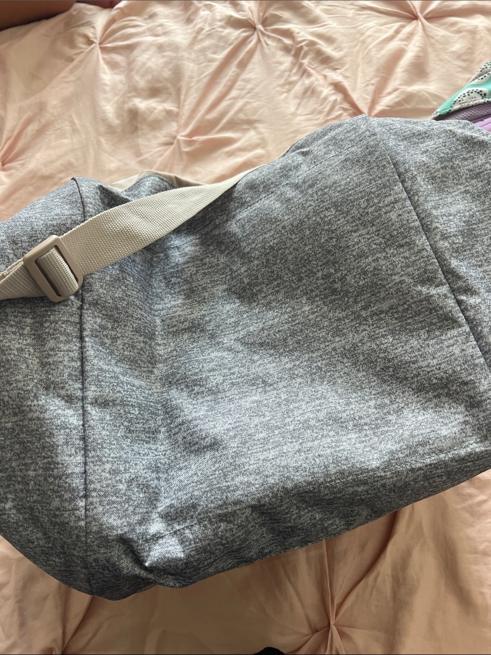 adidas Blush Pink and Heather Gray Gym Duffel with Rose Gold Logo - Picture 2 of 4